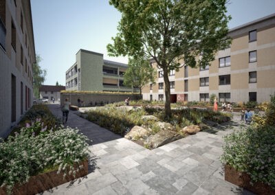 Neubau 6 Mehrfamilienhäuser, Umnutzung Gewerbebau
